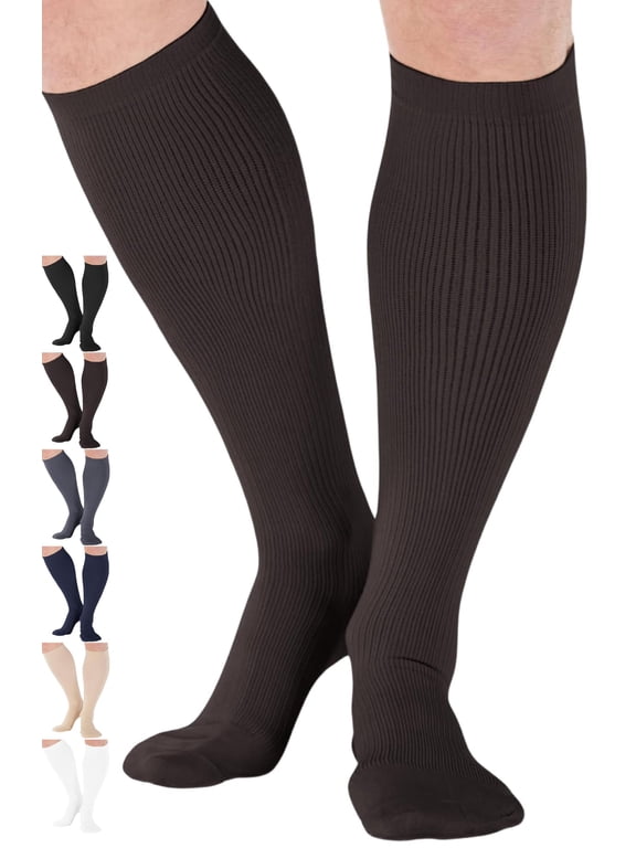 Made in USA - Compression Knee High for Men Circulation 20-30mmHg Brown, Large
