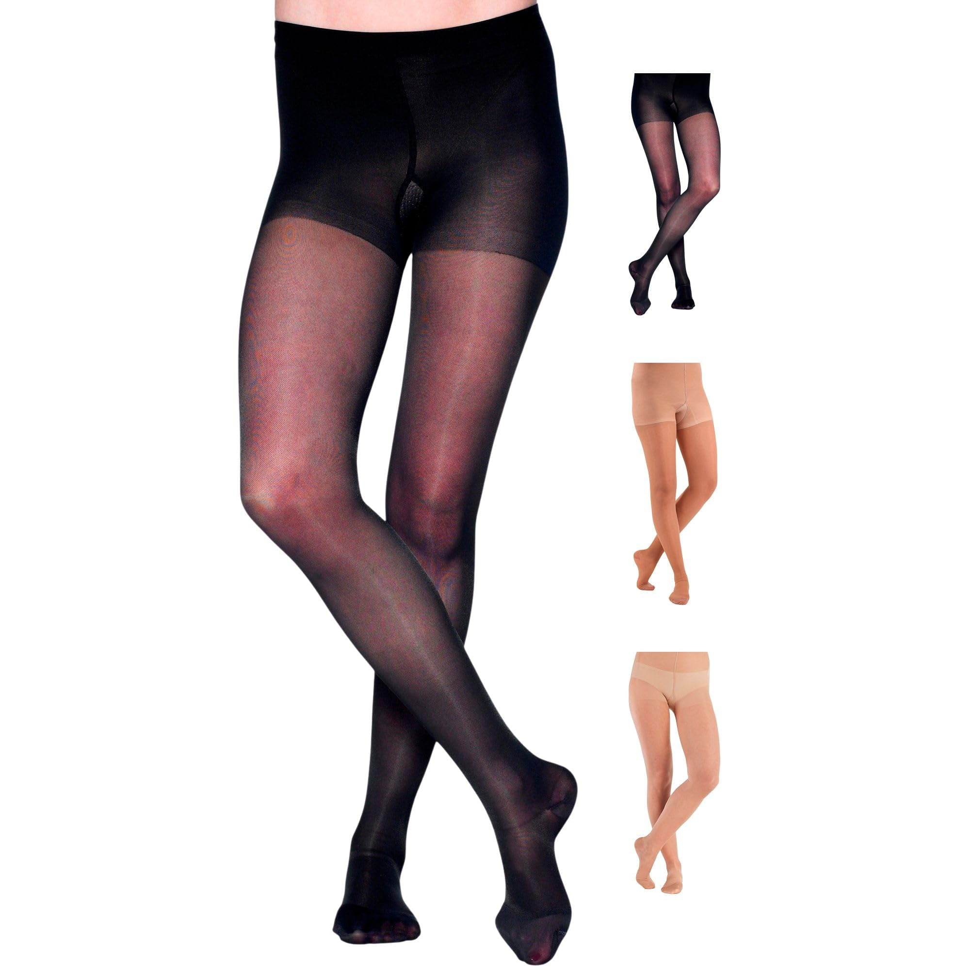 Made in USA Compression Pantyhose for Women Diabetic 20 30mmHg Black Large
