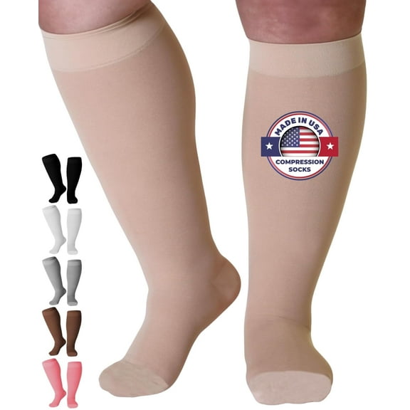 Mojo Compression Socks for Women and Men 20-30mmHg aid Edema, Beige, Medium