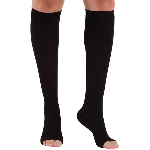 Open Toe Compression Socks for Women and Men Edema 20-30mmHg - Black, Large