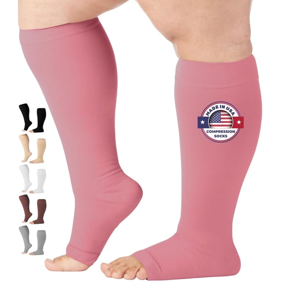 Open Toe Compression Stockings for Men and Women 20-30mmHg - Pink, X-Large