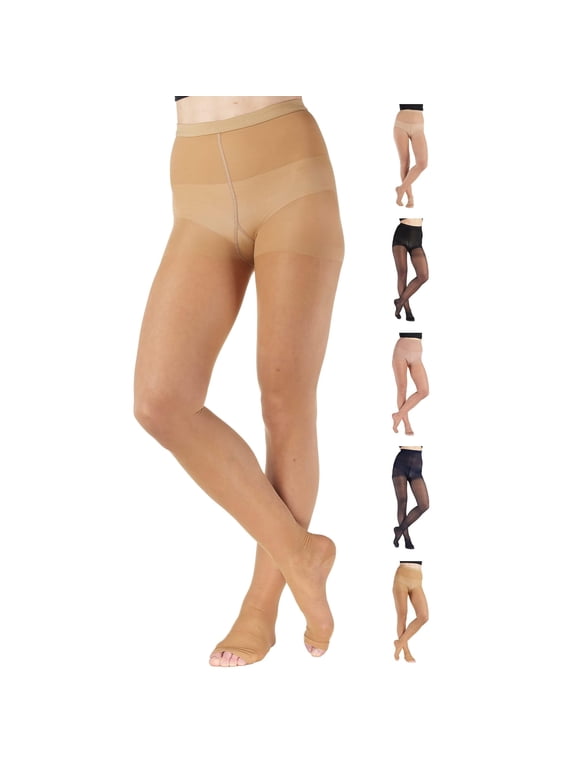 Made in USA - Compression Tights for Women 15-20mmHg - Beige Open Toe, Medium
