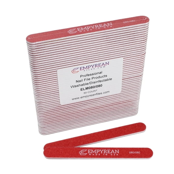 Made in USA, Empyrean Files Premium Emery Board Nail Files, 50 Pieces, 80 Grit, Red Mylar