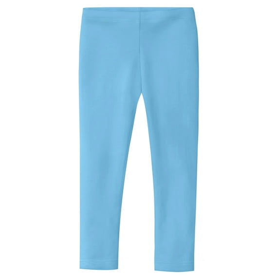 Made in USA Girls Cotton Solid Colored Baby Rib Leggings | Bright Light Blue