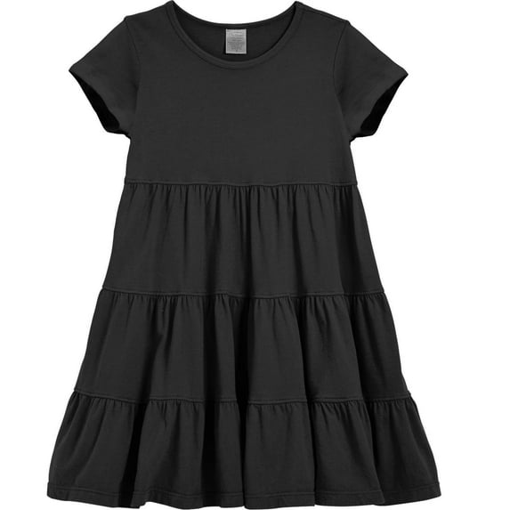 Made in USA Girls Soft Cotton Jersey Short Sleeve Tiered Dress | Black