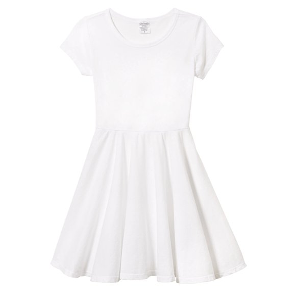Made in USA Girls Soft Cotton Jersey Short Sleeve Twirly Dress | White