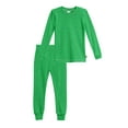 thumbnail image 1 of Made in USA Girls Soft Cozy Thermal 2-Piece Long Johns | Elf Green w- Light Pink Stitch, 1 of 5