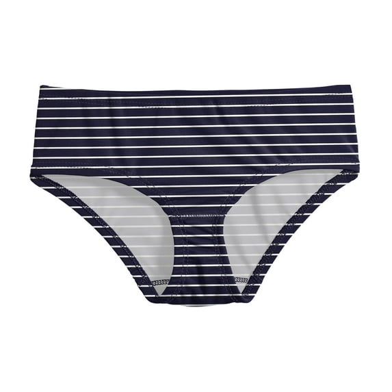 Made in USA Girls UPF 50+ Printed Swim Briefs | Marine Navy w- White Stripes