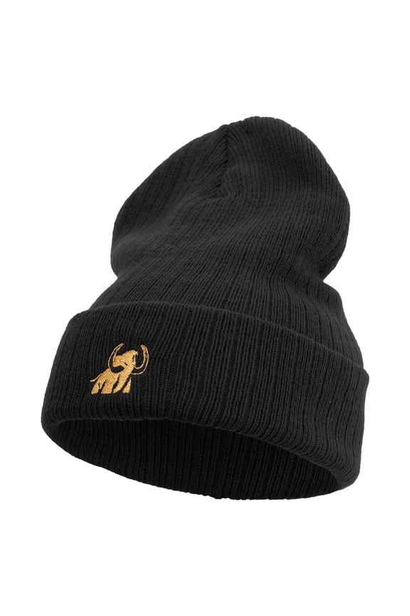 Made in USA Golden Mammoth Logo Embroidered Heavy Ribbed Cuff Beanie - Black OSFM