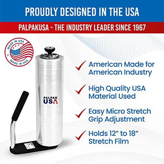 Made in USA! Industrial Strength Stretch Film Dispenser - Palpak100 Light Weight Pallet Wrapper Tension Knob Adjustment Wrap Handle (1 Pack)