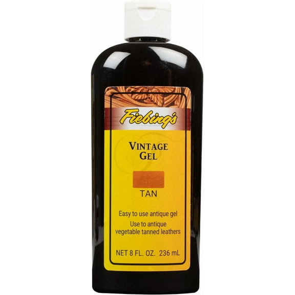 Fiebing's Vintage Gel (8 oz, Tan) - Antiquing & Restoration Gel for Contrasted Accent Finish on Smooth & Tooled Leather Boot, Shoe, Purse, Belt - Two-Toned Effect Emphasizes Leathercraft Embossing