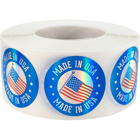 Made in USA Labels Metallic Red White Blue 1 Inch Round Circle Dots 500 Adhesive Stickers