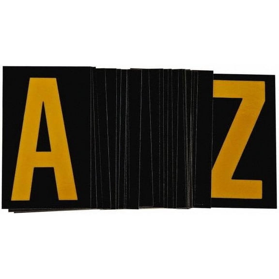 Made in USA Letter Label Legend: A-Z, English, 1-3/4 x 2-7/8", Yellow, Black, Pressure Sensitive Reflective Film