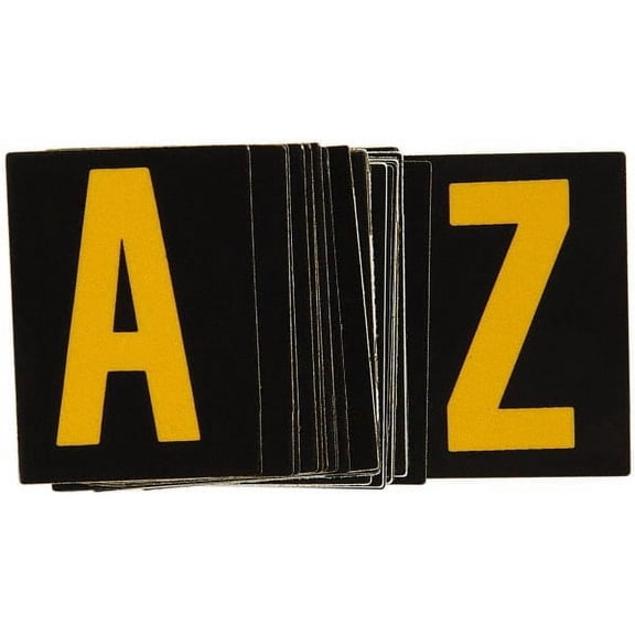 Made in USA Letter Label Legend: A-Z, English, 1-3/8 x 1-7/8", Yellow, Black, Pressure Sensitive Reflective Film