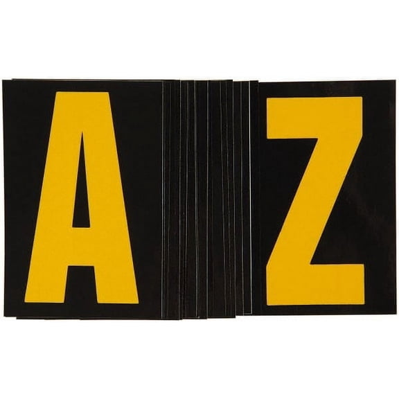 Made in USA Letter Label Legend: A-Z, English, 2-7/8 x 4-5/16", Yellow, Black, Pressure Sensitive Reflective Film