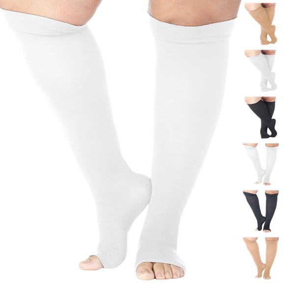 Made in USA - Men and Womens Compression Knee High 15-20mmHg - White, Large