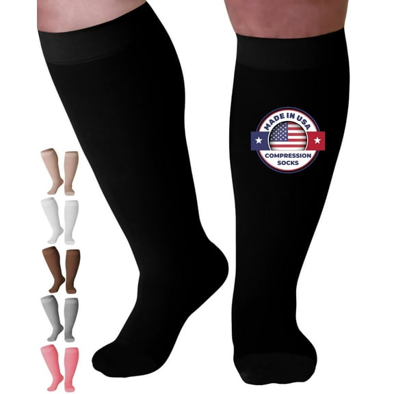 Men and Women Support Knee Highs aid Varicose Veins 20-30mmHg Black, Large