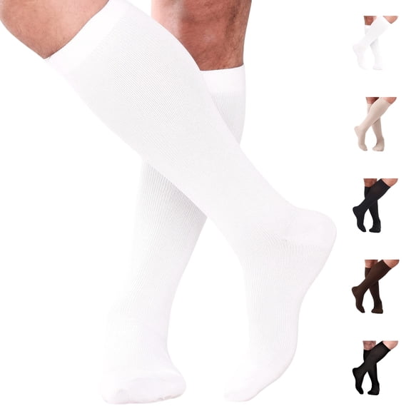 Made in USA - Mens Compression Socks 15-20 mmHg Post Surgery - White, Large