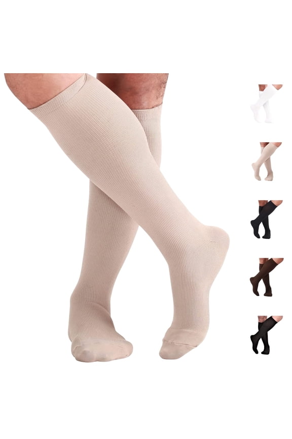 Made in USA - Mens Compression Socks 15-20 mmHg for Post Surgery - Tan, X-Large