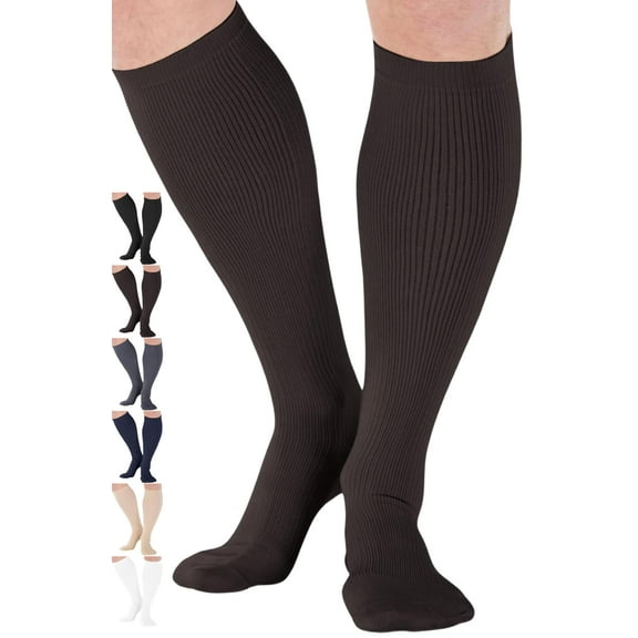 Made in USA - Mens Compression Socks 20-30mmHg Varicose Veins - Brown, X-Large