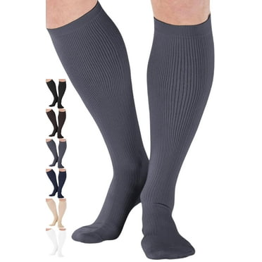 Made in USA - Mens Compression Socks 20-30mmHg Varicose Veins - Gray, X-Large