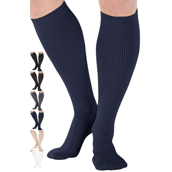 Made in USA - Mens Compression Socks 20-30mmHg Varicose Veins - Navy, X-Large