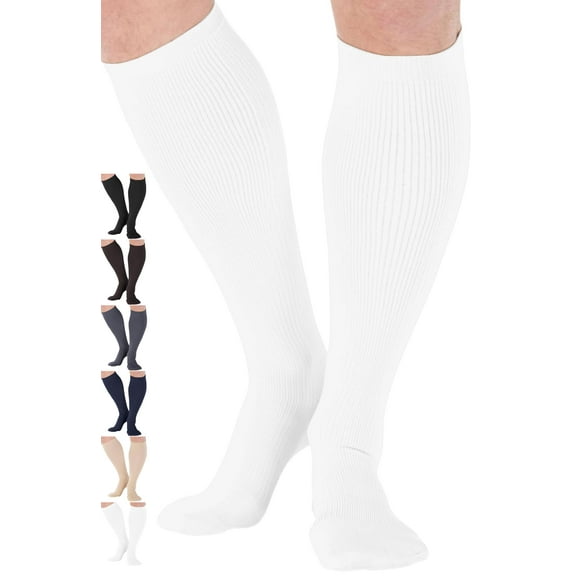 Made in USA - Men Compression Stockings 20-30mmHg for Leg Pain - White, X-Large