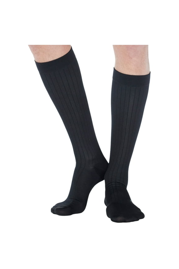 Made in USA - Mens Compression Stockings for Travel 15-20mmHg - Black, Large