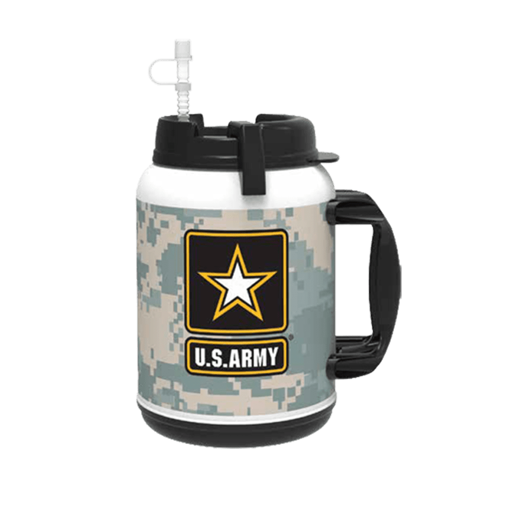 Made in USA Officially Licensed US Army 64 Oz Travel Mug with Large Handle Digital Camo High Glossy Finish on Double Wall Cup