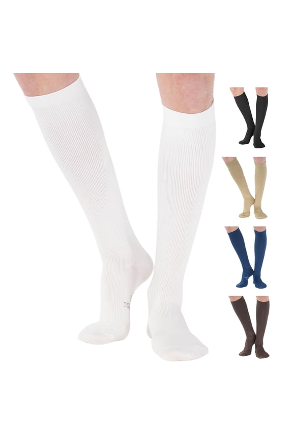 Made in USA - Opaque Compression Socks for Women Men 20-30mmHg - White, X-Large