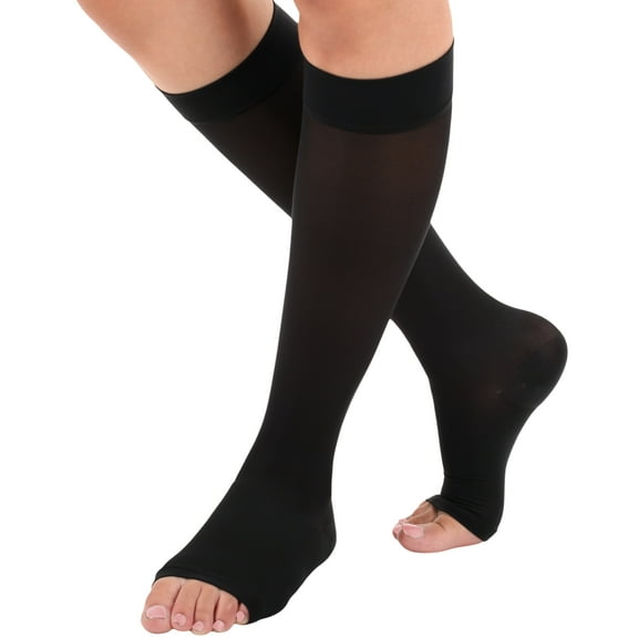 Made in USA - Opaque Men & Womens Compression Knee High 20-30mmHg - Black, Large