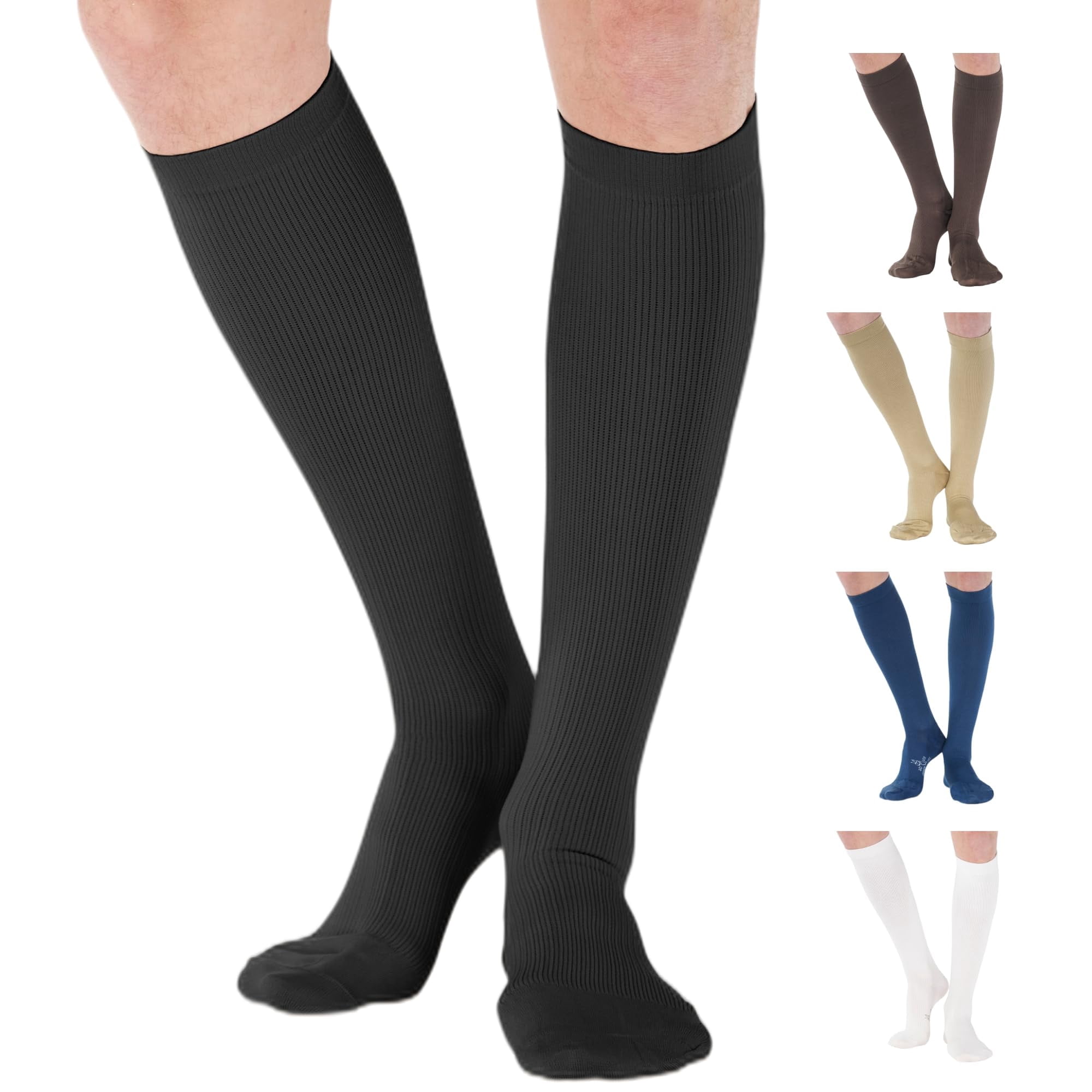Made in USA Opaque Tall Women, Men Compression Socks 20-30 mmHg Black, X-Large