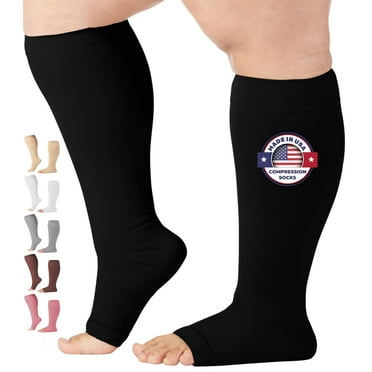 Made in USA - Open Toe Compression Socks for Women & Men 20-30mmHg Black, Large