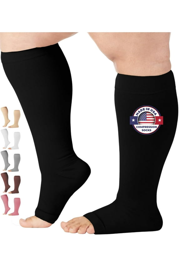 Mojo Compression Stockings for Women and Men Edema 20-30mmHg - Black, Large