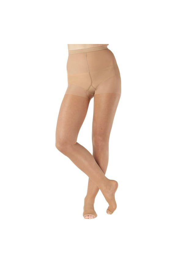 Made in USA - Open Toe Compression Tights for Women 20-30mmHg - Beige, X-Large