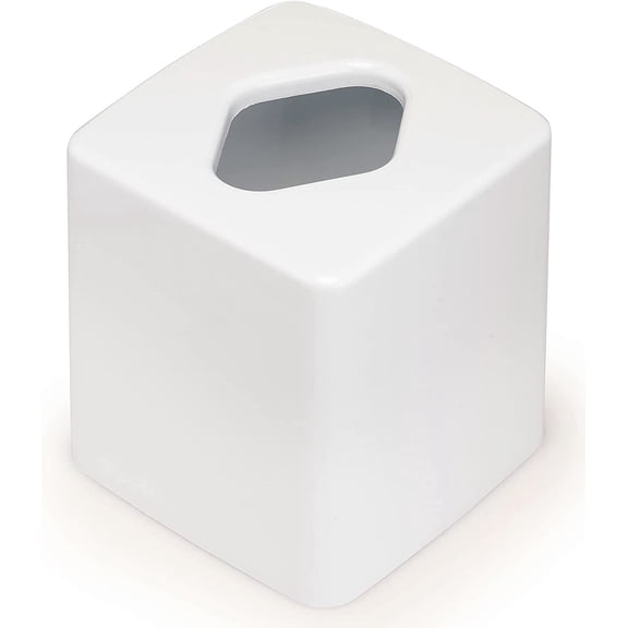 Plastic Cube Tissue Box Cover, Semi-Gloss Finish, White