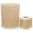 thumbnail image 1 of Made in USA Set of 2 Faux Beige Leather 5-Gallon Vinyl Waste Basket & Cube Tissue Box Cover, 1 of 5
