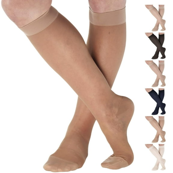 Sheer Compression Stockings for Women aid Varicose Veins 15-20mmHg Taupe Medium