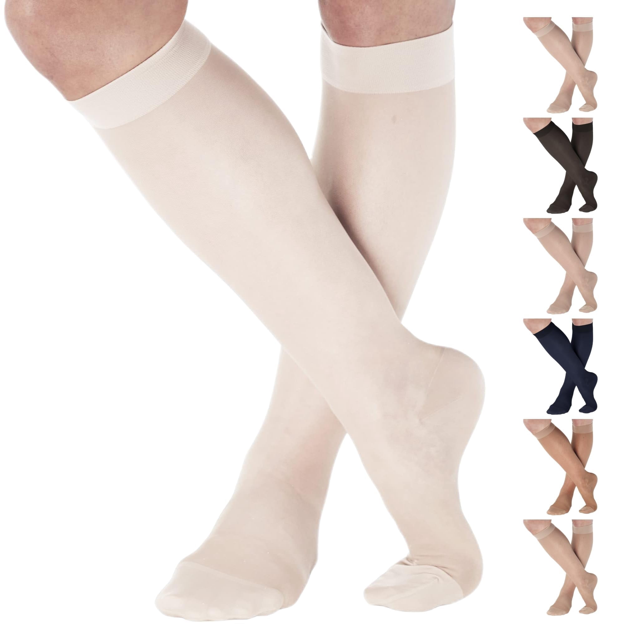ABSOLUTE SUPPORT Women's Sheer Compression Socks 3-Pack - 15-20mmHg, USA Made