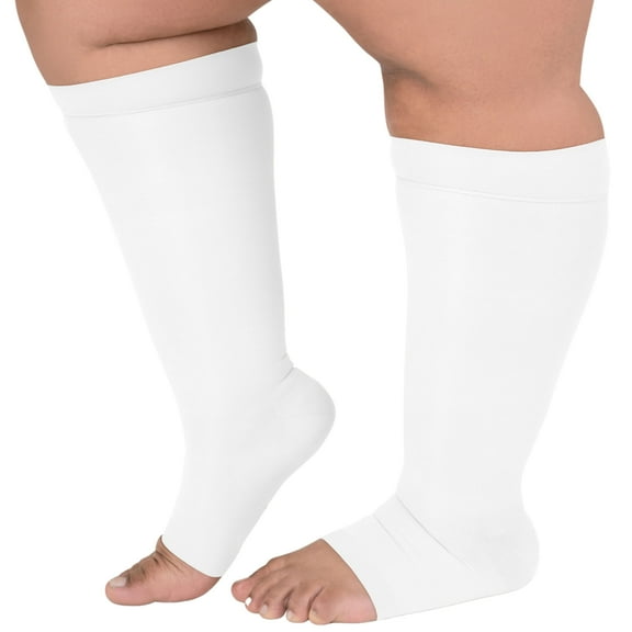 Made in USA Sheer Open Toe Compression Stockings for Women 15-20mmHg White, XL