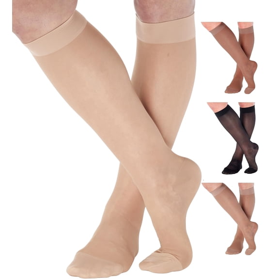 Made in USA Sheer Compression Stockings for Women 20-30 mmHg Natural, Large