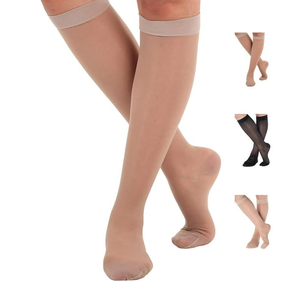 Made in USA - Sheer Compression Stockings for Women 20-30mmHg - Nude, Large