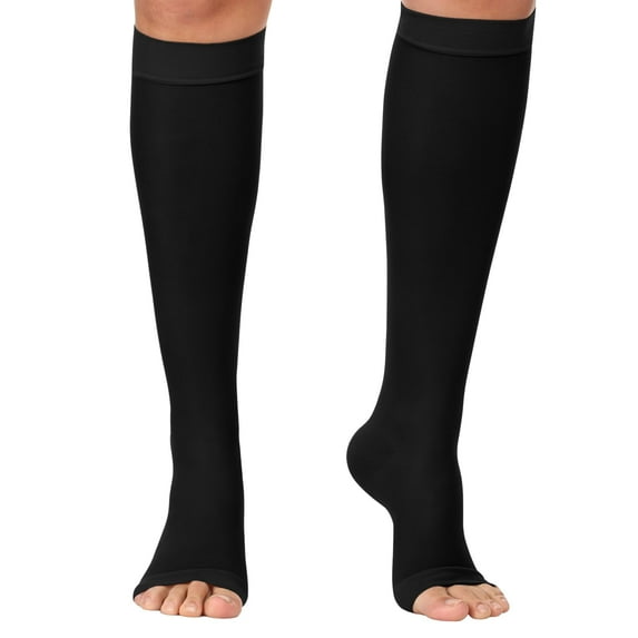 Made in USA Sheer Open Toe Women Compression Stockings 20-30mmHg Black, Small