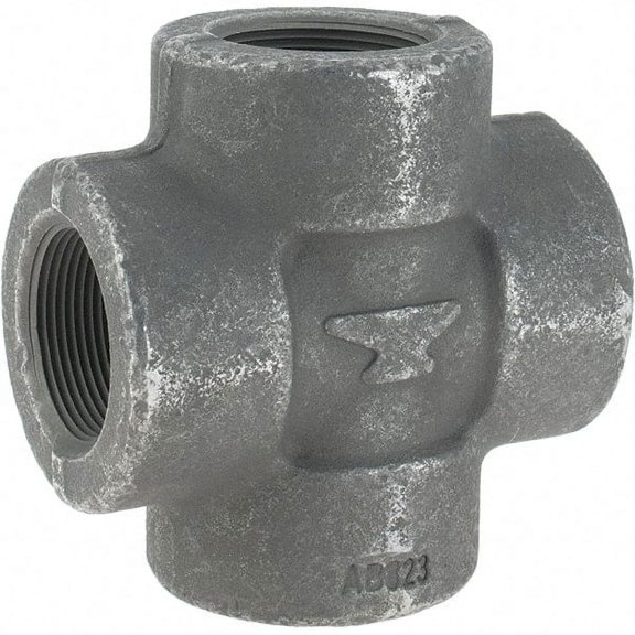 Made in USA Size 1-1/2", Class 3,000, Forged Carbon Steel Black Pipe Cross 3,000 psi, Threaded End Connection