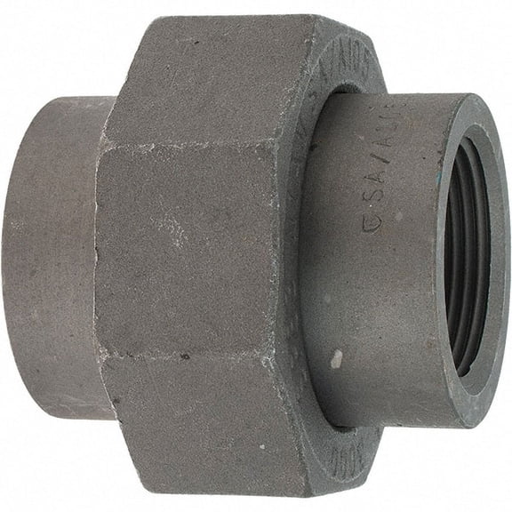 Made in USA Size 1-1/4", Class 3,000, Forged Carbon Steel Black Pipe Union 925 psi, Threaded End Connection