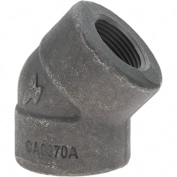 Made in USA Size 1", Class 3,000, Forged Carbon Steel Black Pipe 45 Elbow 925 psi, Threaded End Connection