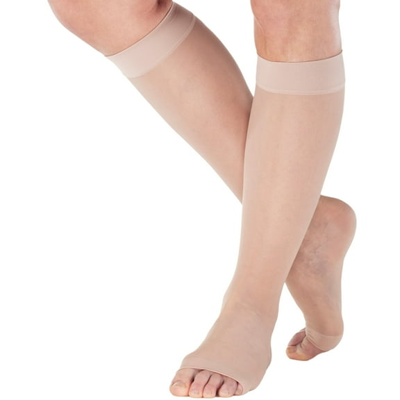 Made in USA Toeless Compression Knee High for Women 15-20mmHg Nude, X-Large