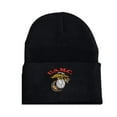 thumbnail image 1 of Made in USA USMC Black Marines Marine Corps EGA Cuffed Beanie Hat Cap WCAP030, 1 of 2