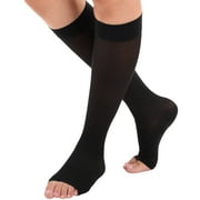 Made in USA - Unisex Compression Knee High 15-20mmHg Black Open Toe, Large