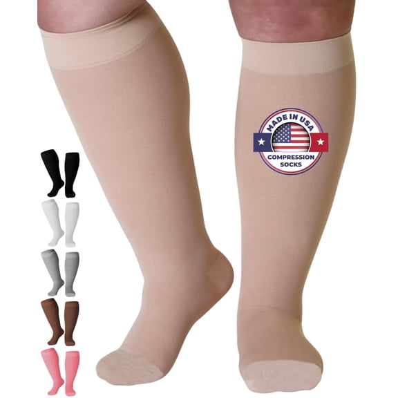 Mojo Unisex Compression Stockings 20-30mmHg for Diabetic - Beige, X-Large